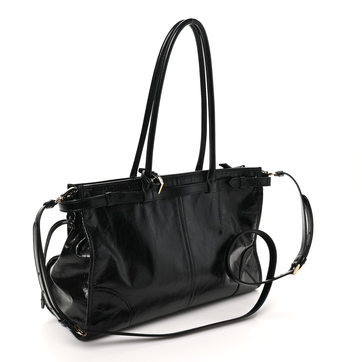 Glossy Calfskin Triangle Large Bonnie Shoulder Bag Black