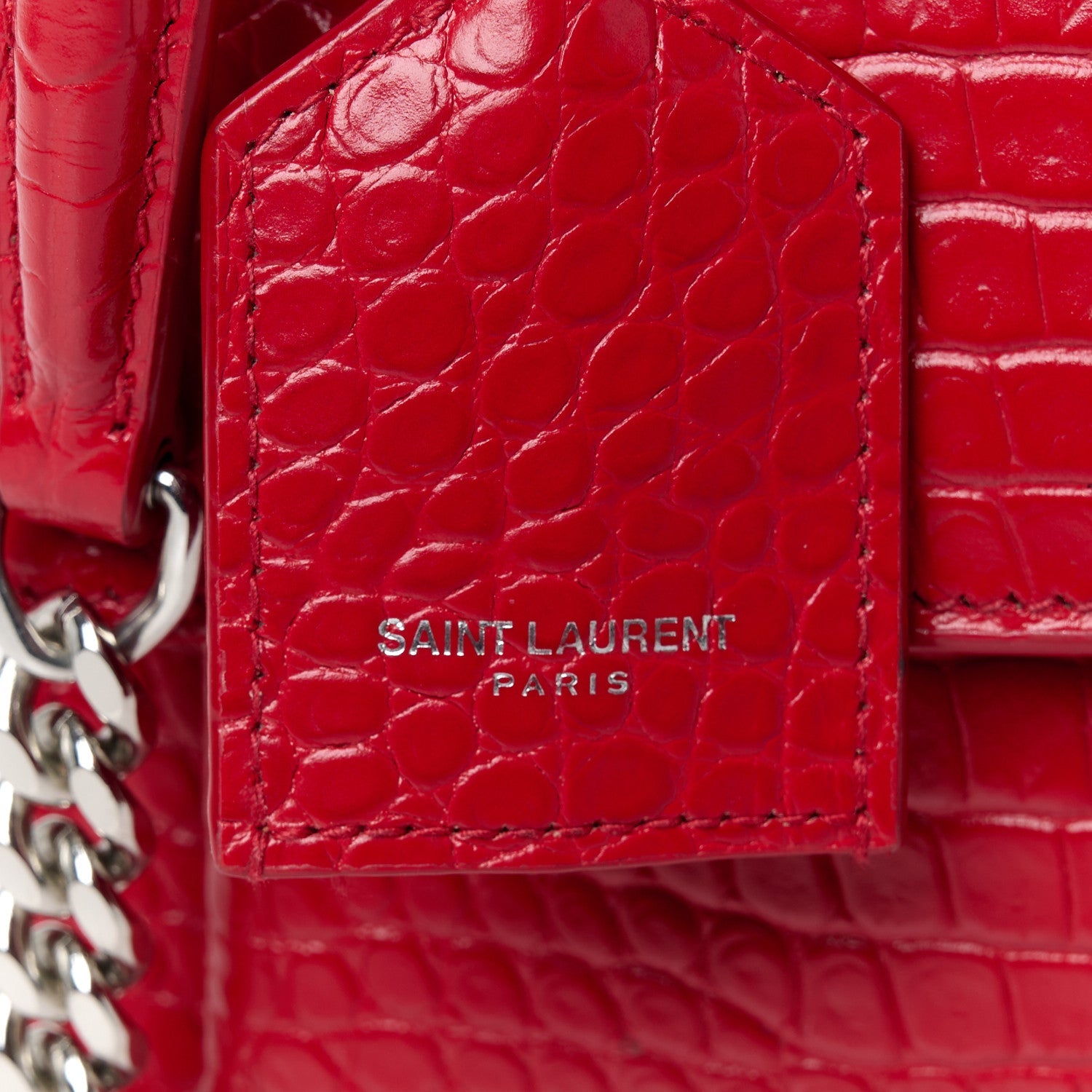 Calfskin Crocodile Embossed Medium Monogram Sunset Rouge Eros