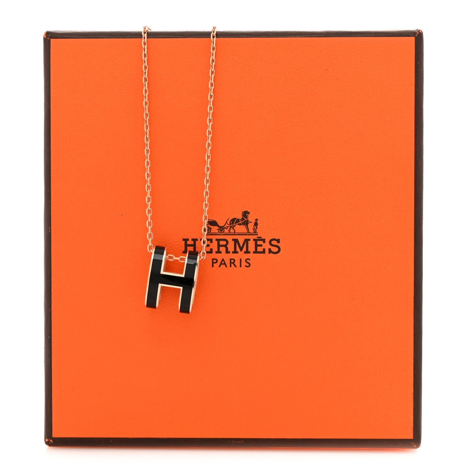 Lacquered Rose Gold Pop H Pendant Necklace Black
