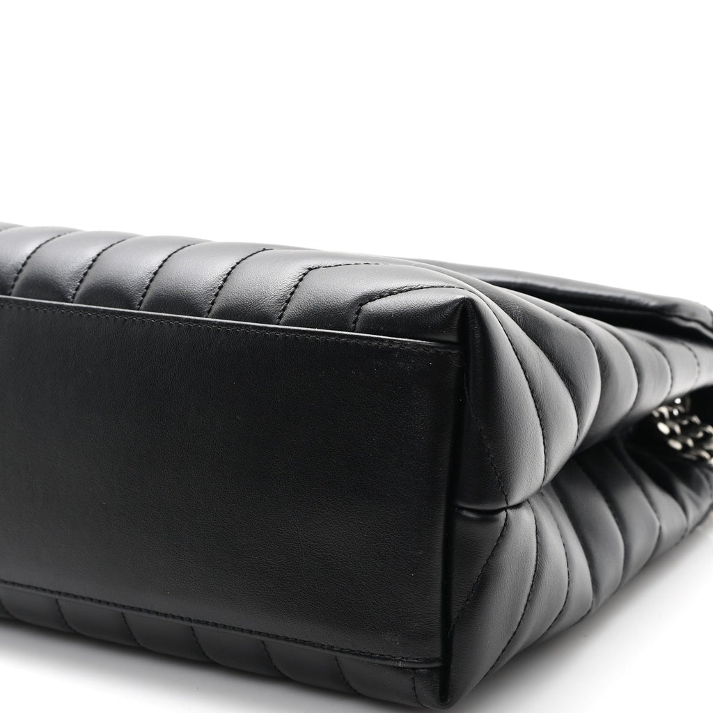 Calfskin Y Quilted Monogram Medium Loulou Chain Satchel Black