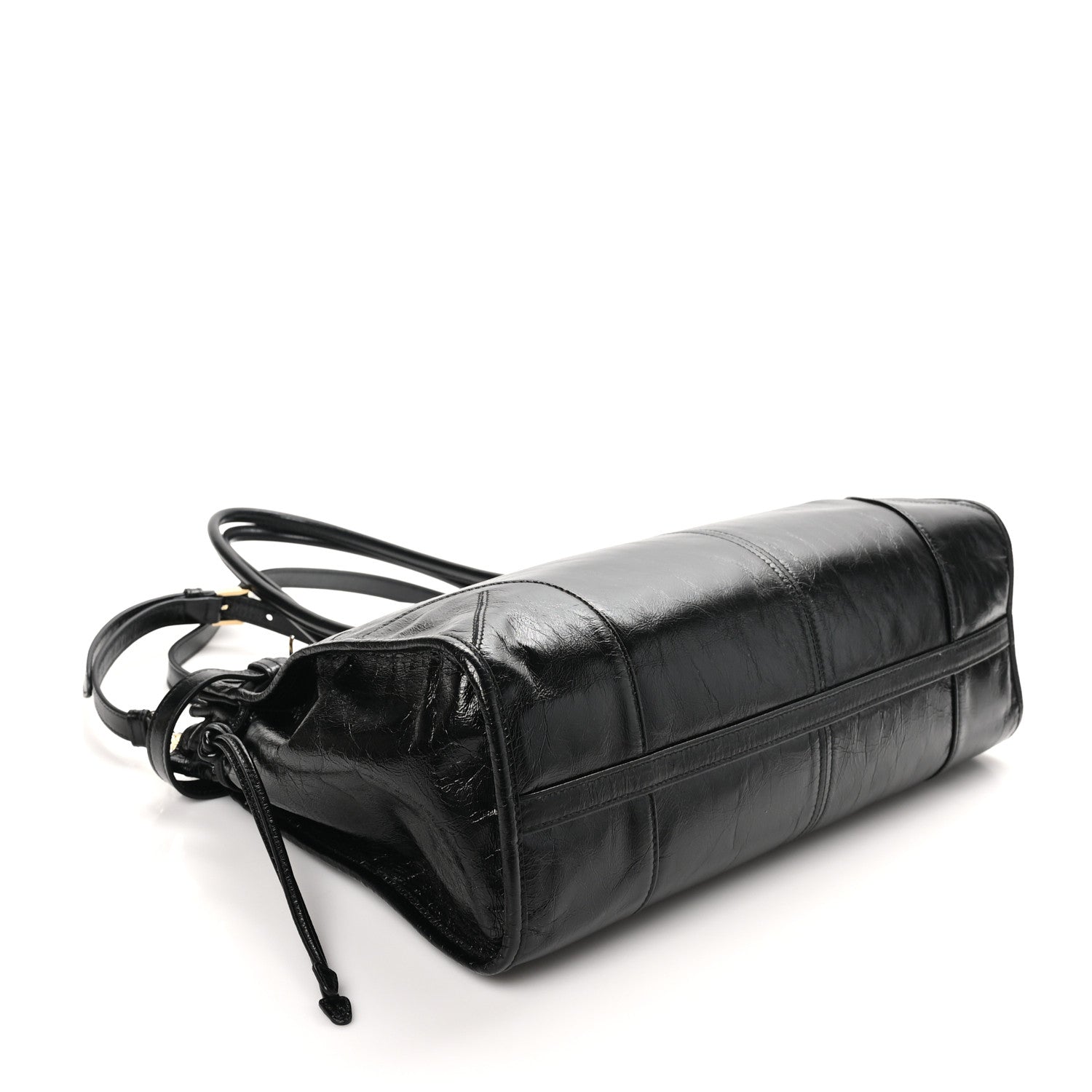 Glossy Calfskin Triangle Large Bonnie Shoulder Bag Black