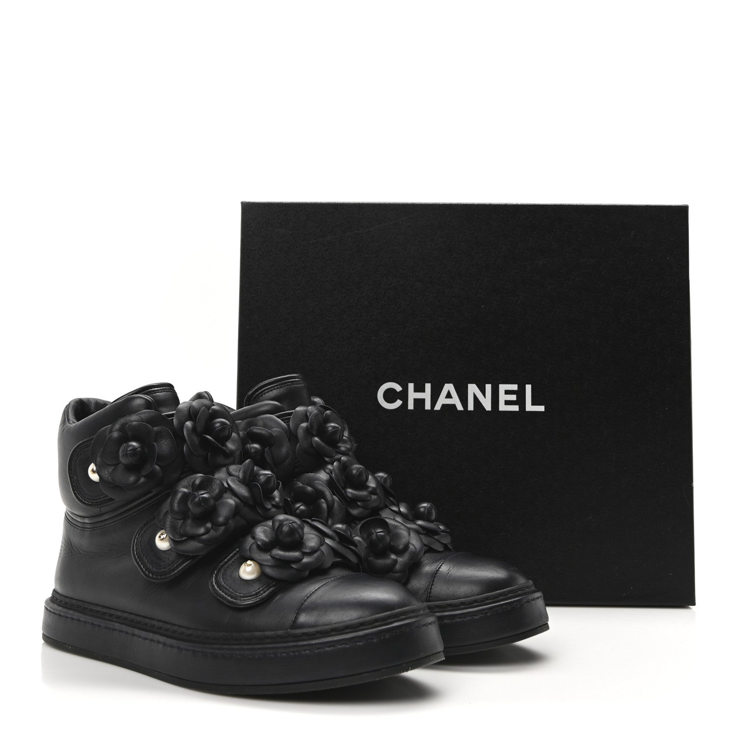 Calfskin Camellia High Top Sneakers 38.5 Navy