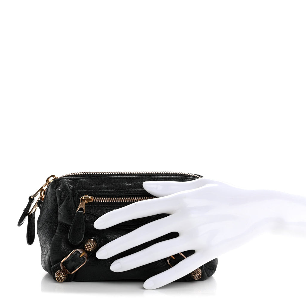 Agneau Giant 12 Rose Gold Hardware Pencil Case Black