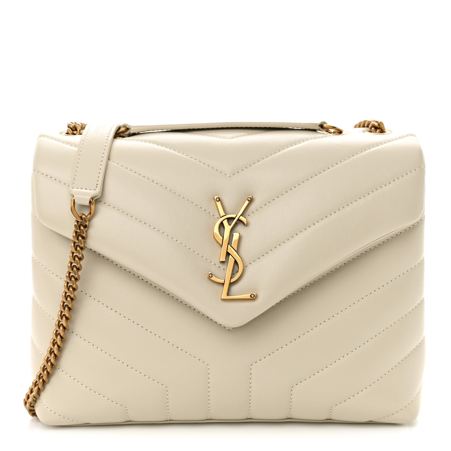 Calfskin Y Quilted Monogram Small Loulou Chain Satchel Crema Soft