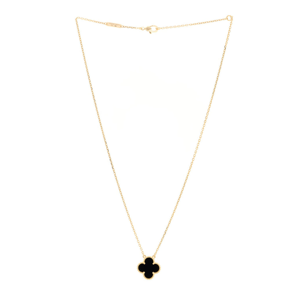 18K Yellow Gold Black Onyx Vintage Alhambra Pendant Necklace