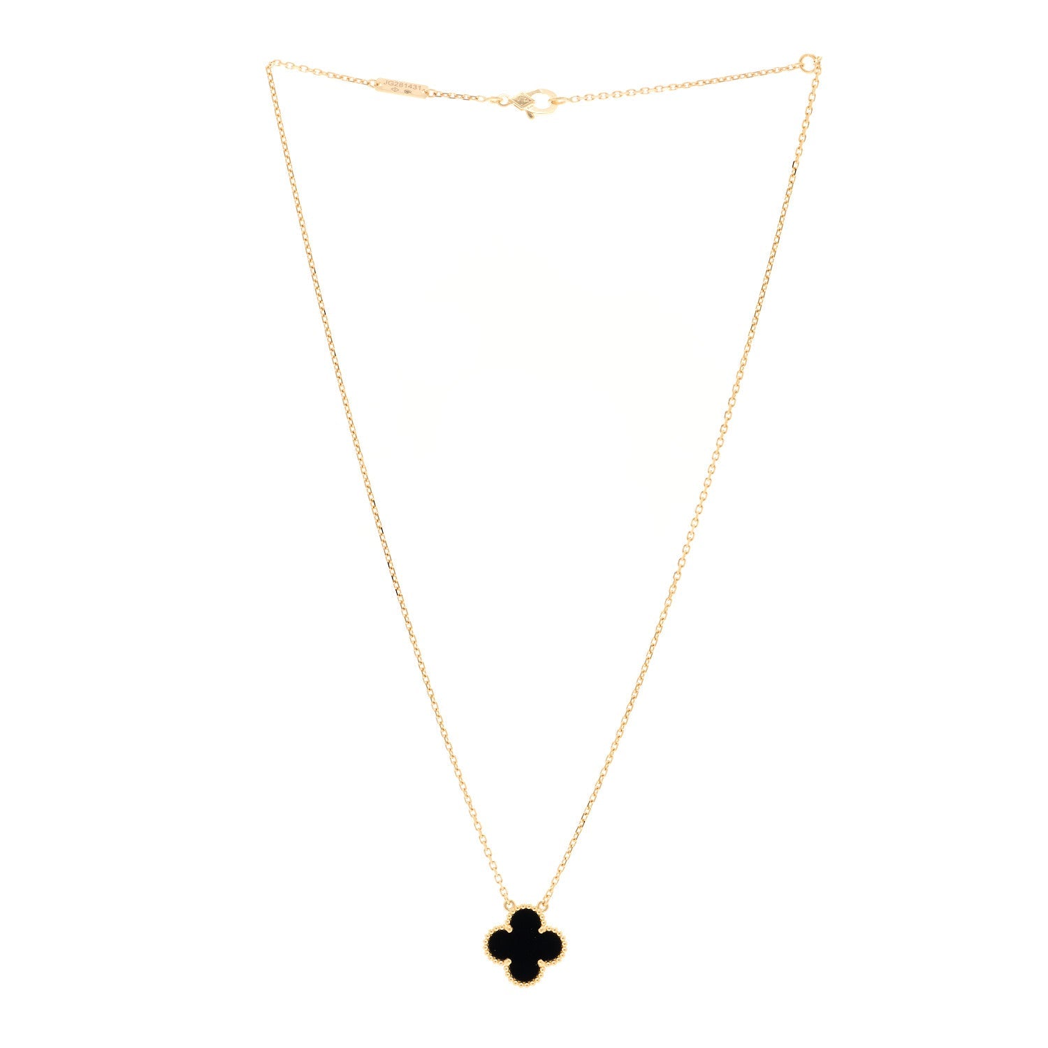 18K Yellow Gold Black Onyx Vintage Alhambra Pendant Necklace