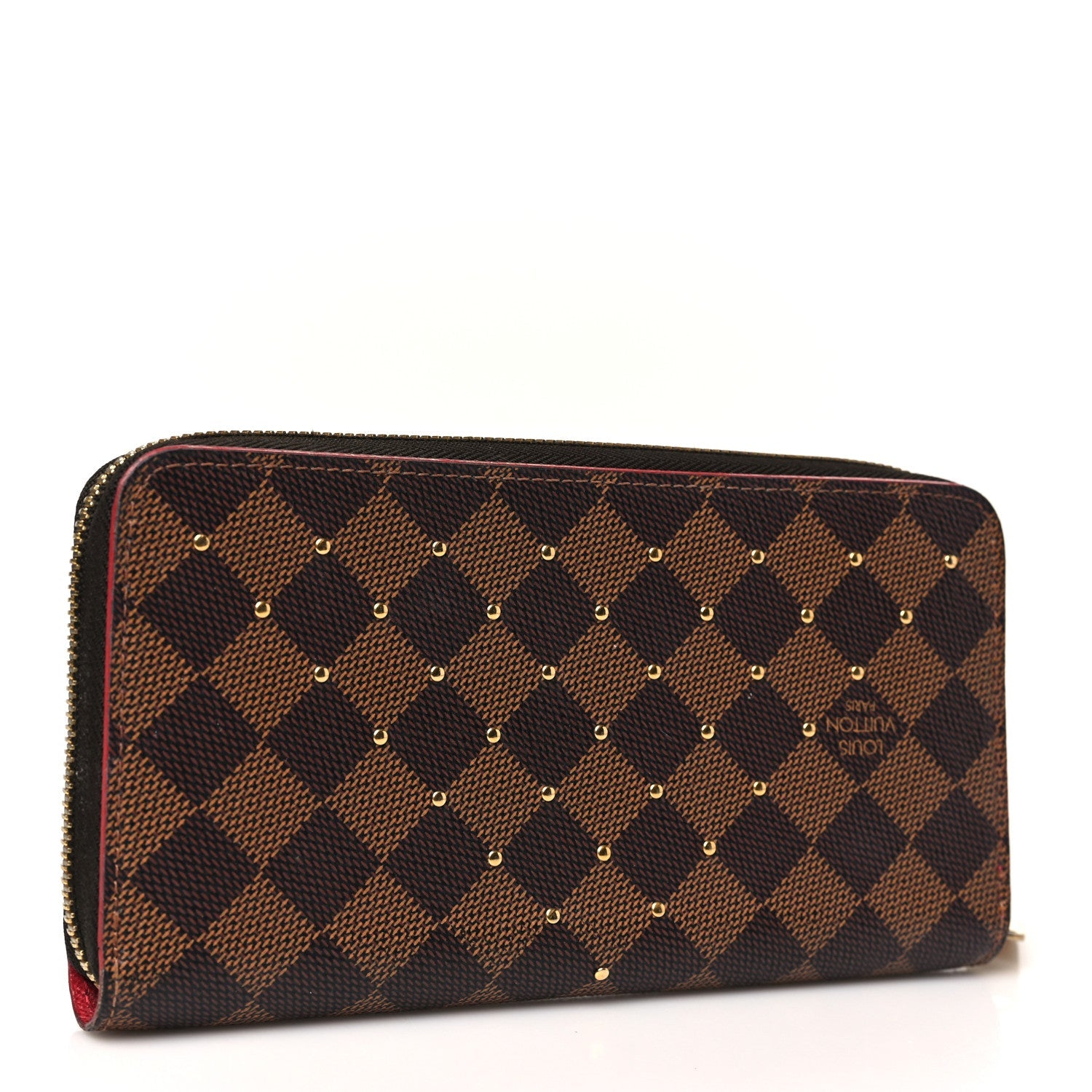 Damier Ebene Studded Zippy Wallet Cherry