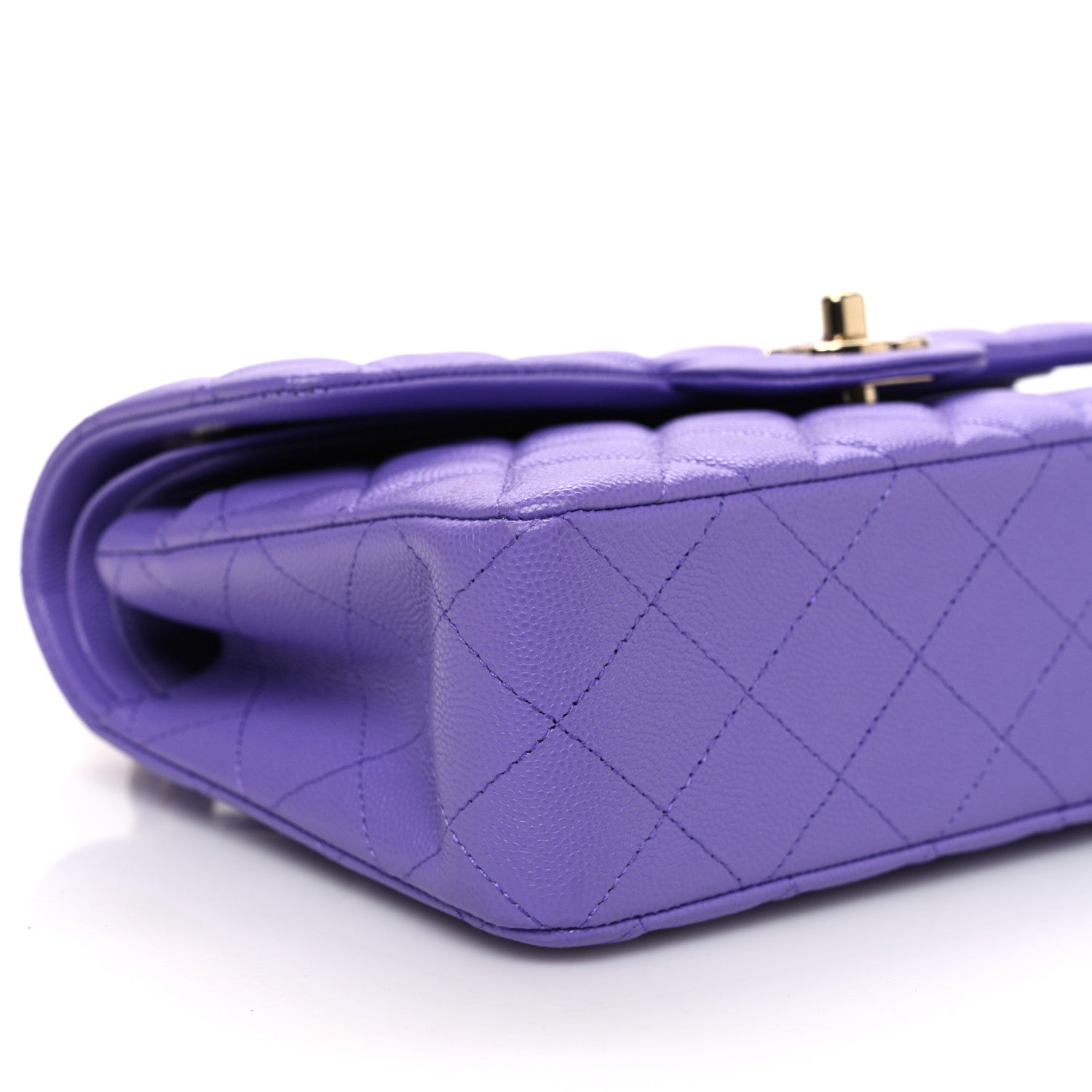 Caviar Quilted Small Double Flap Purple