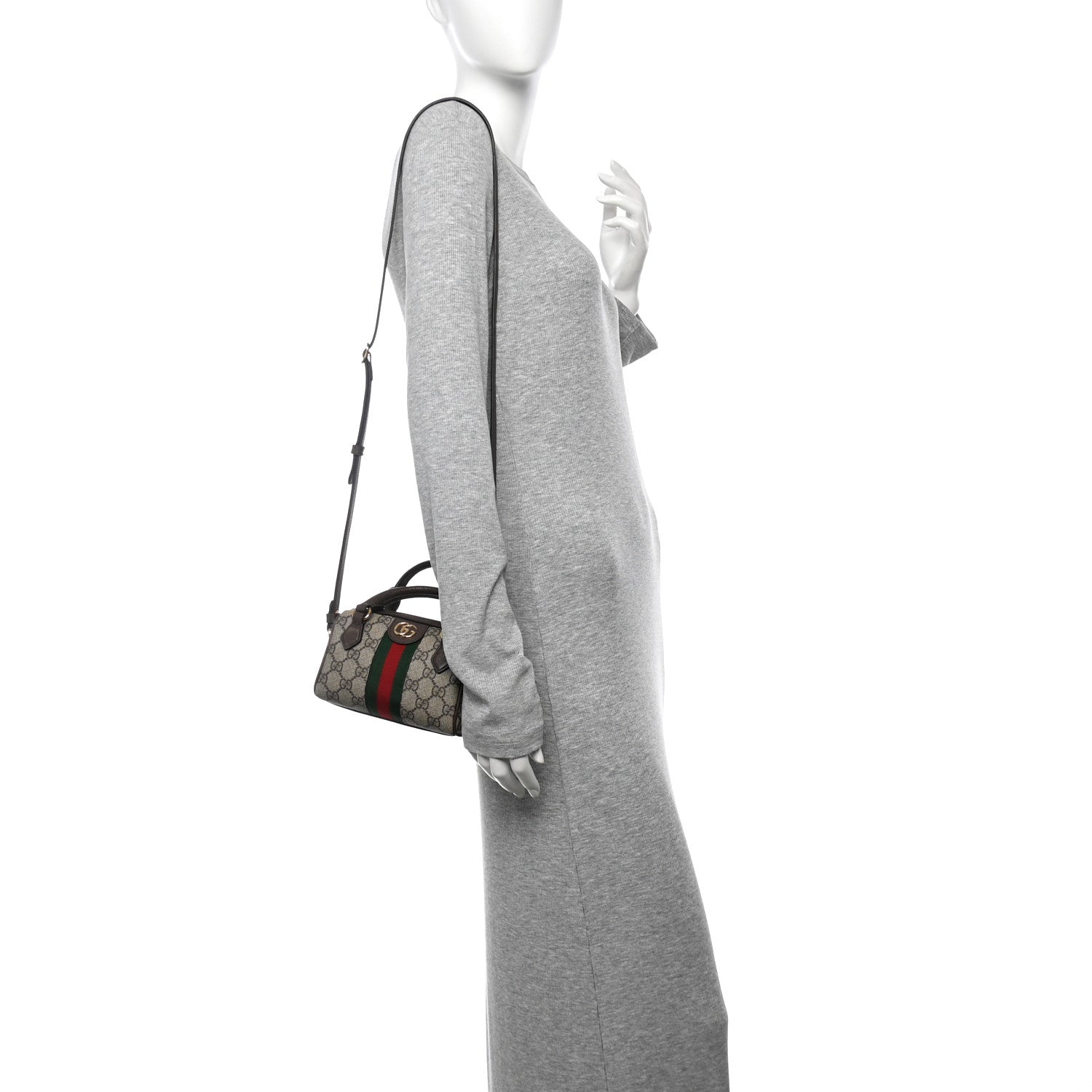 GG Supreme Monogram Textured Dollar Calfskin Web Super Mini Ophidia Top Handle Bowler Bag Beige Ebony New Acero