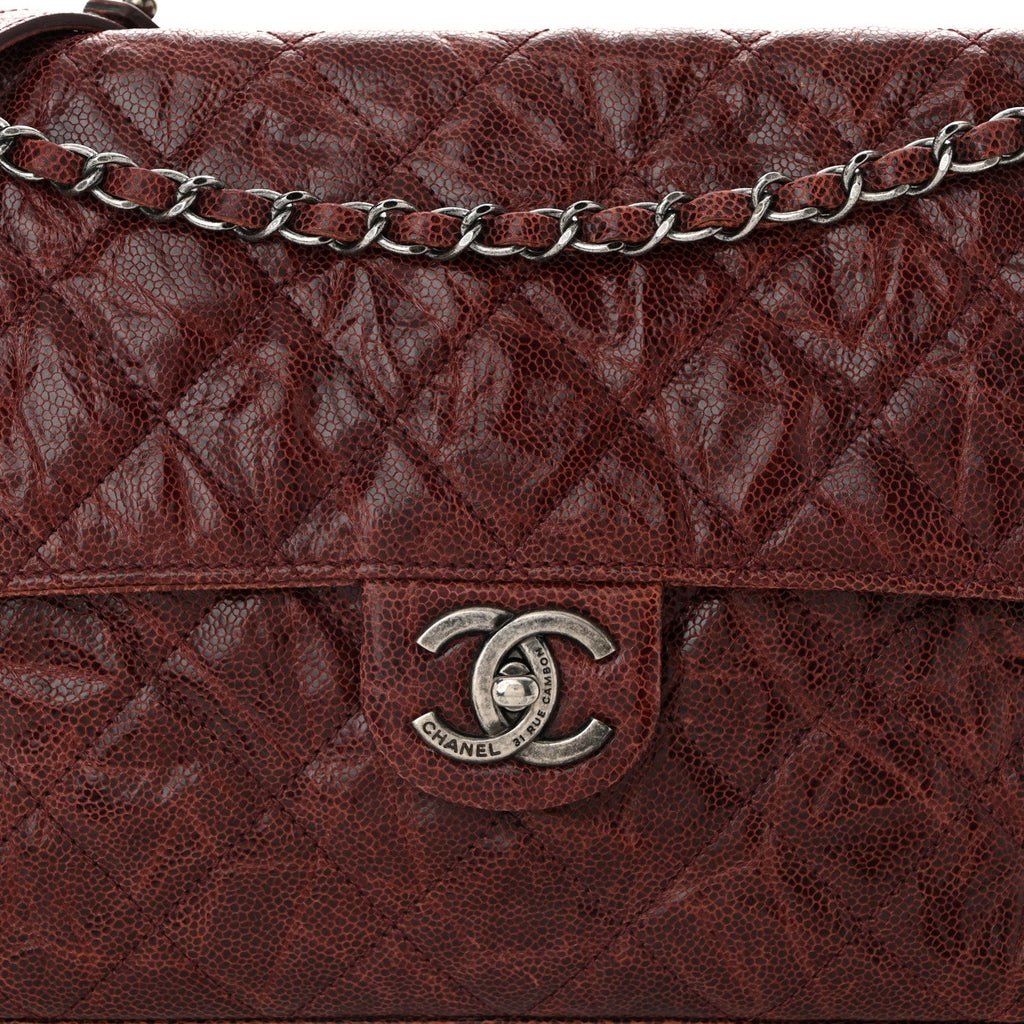 Crumpled Grained Calfskin Jumbo CC Crave Flap Burgundy