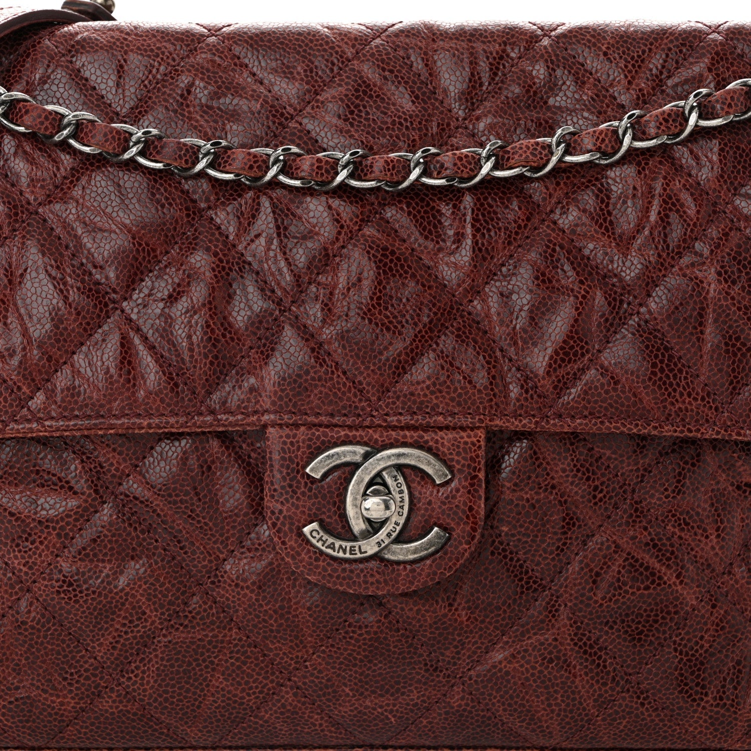 Crumpled Grained Calfskin Jumbo CC Crave Flap Burgundy