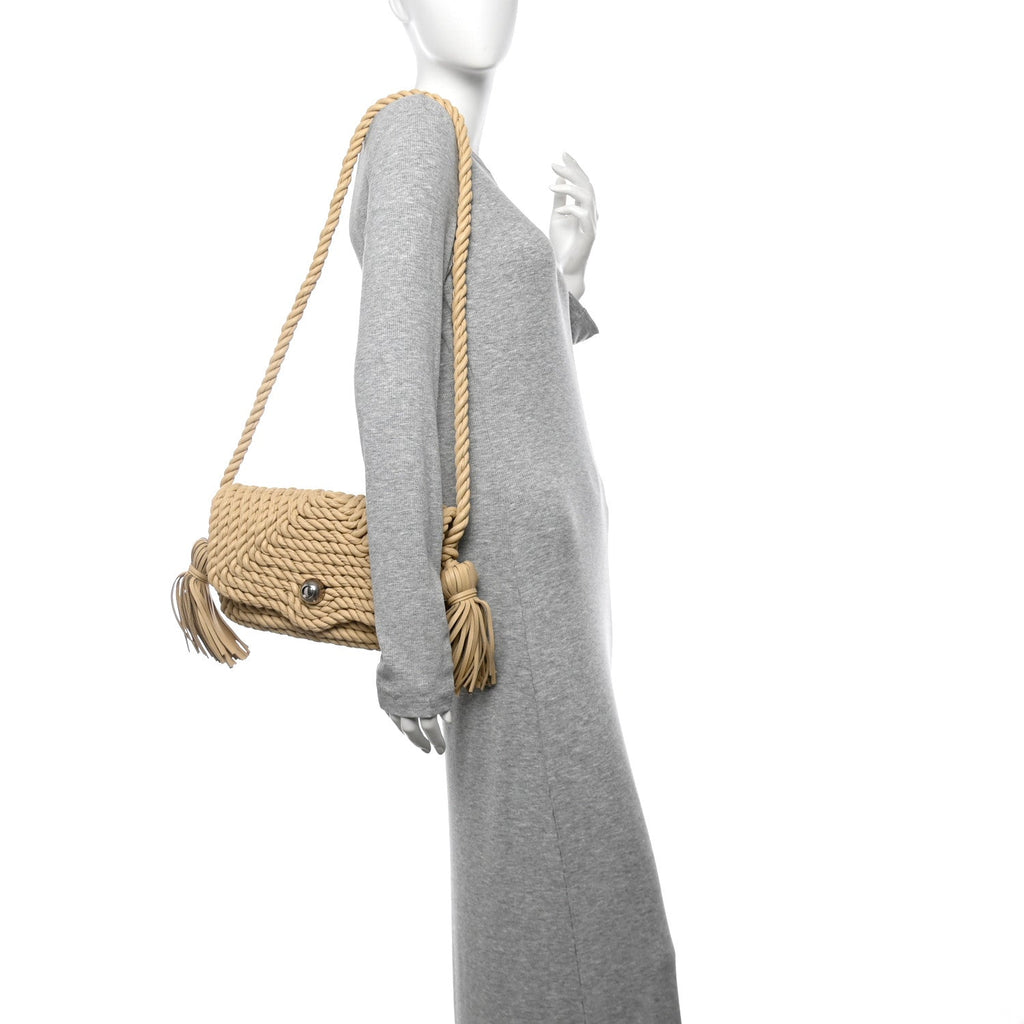 Lambskin Torchon Tasseled Twisted Shoulder Bag Porridge