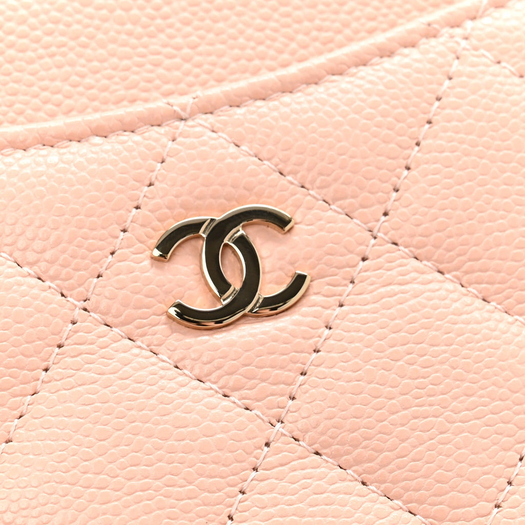 Caviar Quilted Zip Card Holder Wallet Light Pink