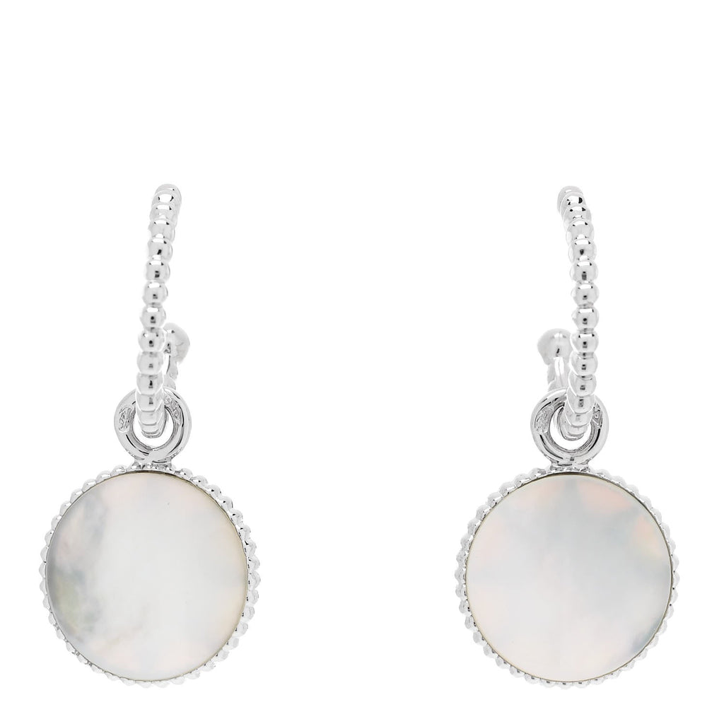 18K White Gold Diamond Mother of Pearl Rose Des Vents Drop Earrings