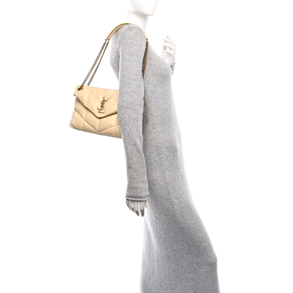 Lambskin Quilted Small Loulou Puffer Monogram Chain Satchel Jaune Pale