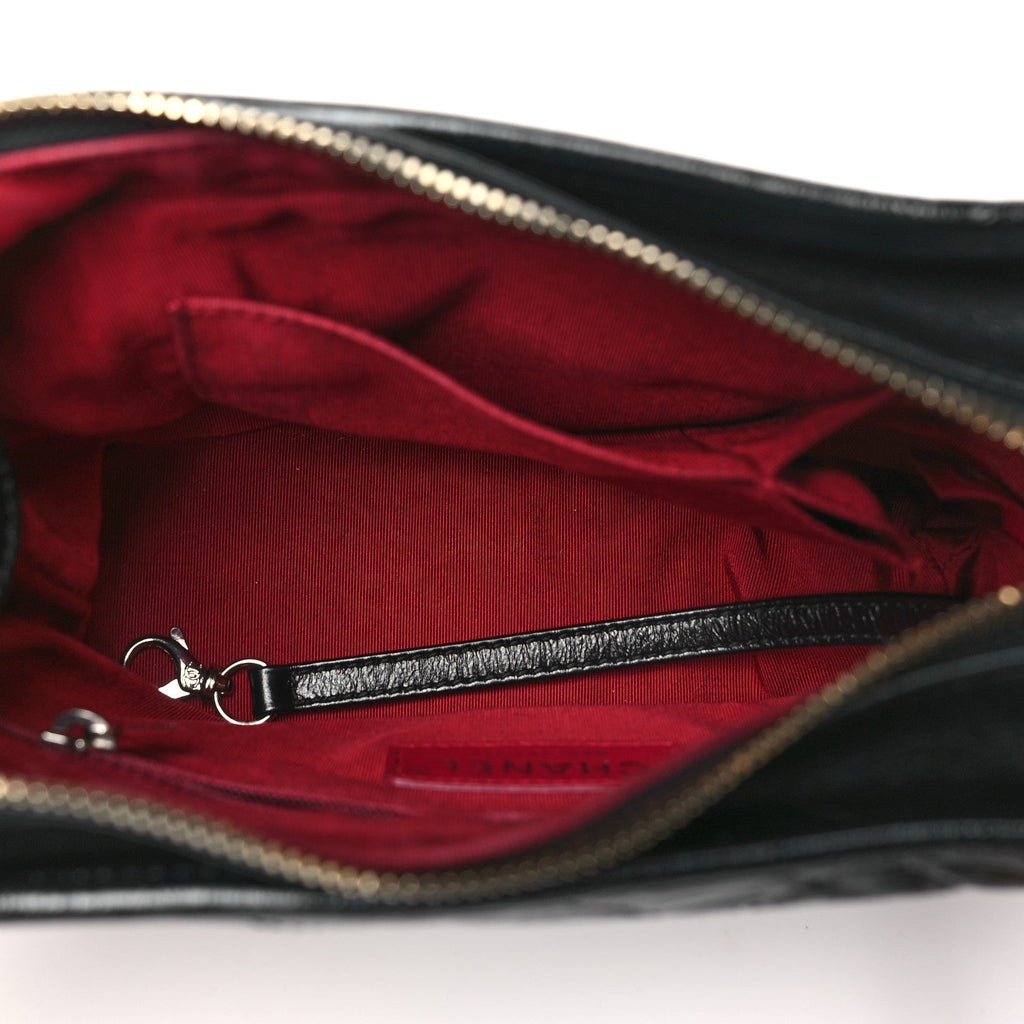 Aged Calfskin Quilted Small Gabrielle Logo Hobo Black