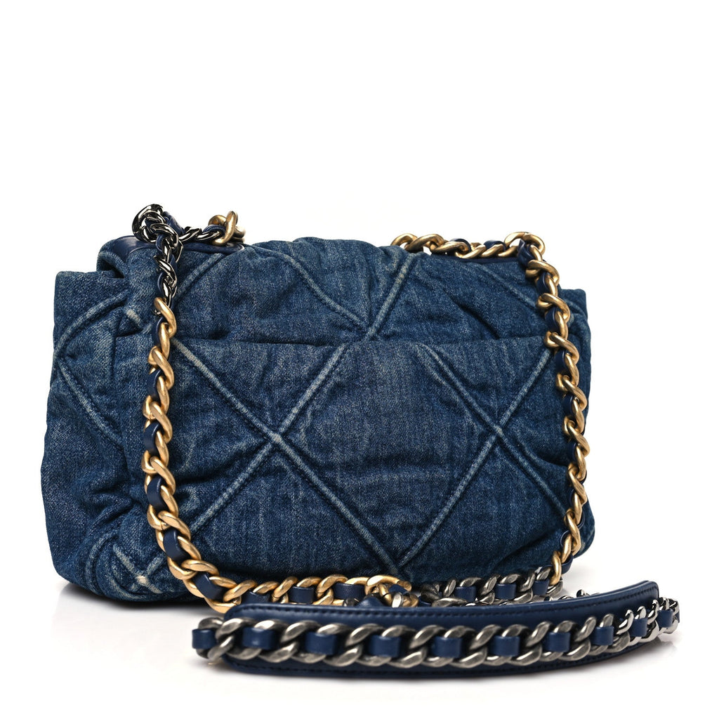 Denim Quilted Medium Chanel 19 Flap Blue