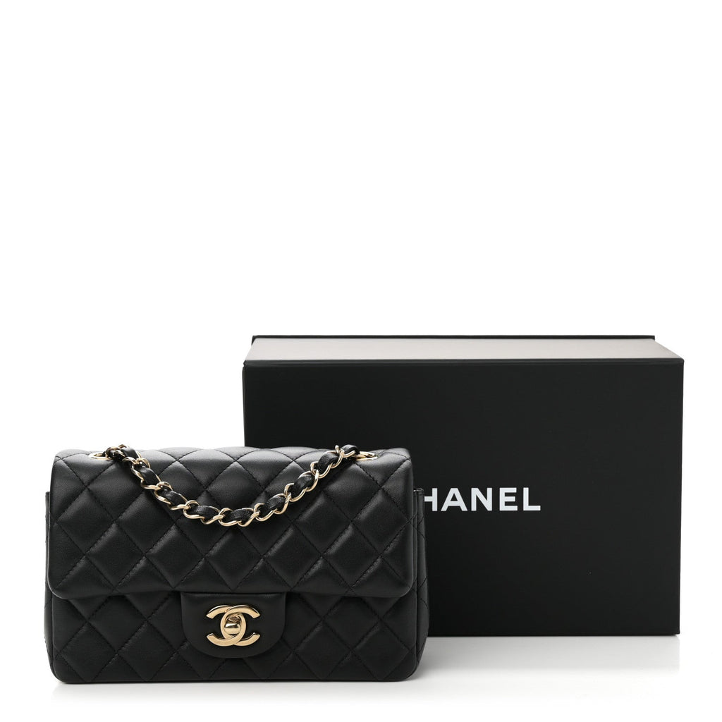 Lambskin Quilted Mini Rectangular Flap Black