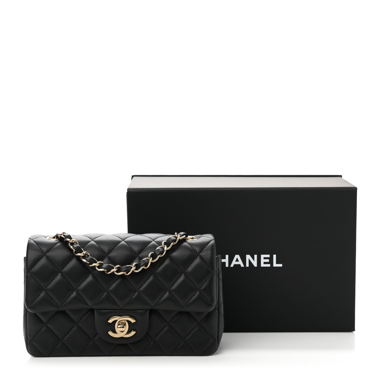 Lambskin Quilted Mini Rectangular Flap Black