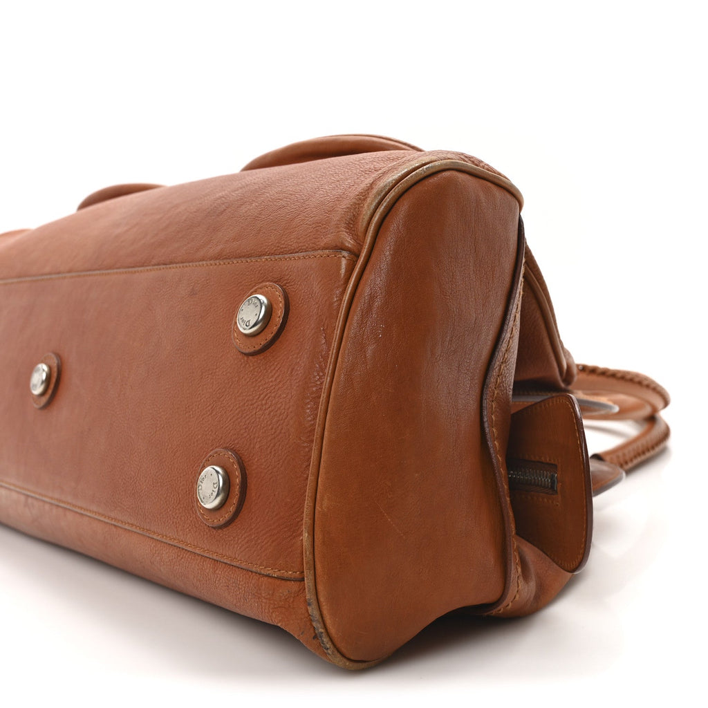 Calfskin My Dior Frame Double Pocket Satchel Brown