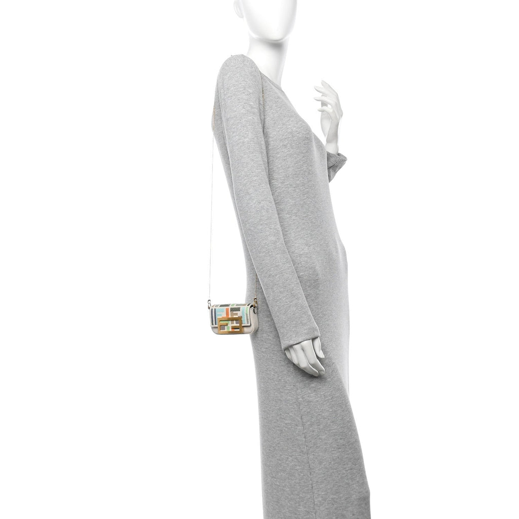 Canvas Nappa FF Multicolor Embroidered Nano Maxi Buckle Baguette Charm Grezzo Multicolor