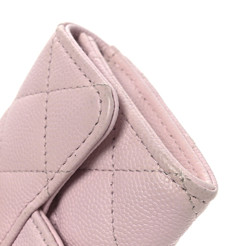 Caviar Quilted Flap Card Holder Wallet Light Pink