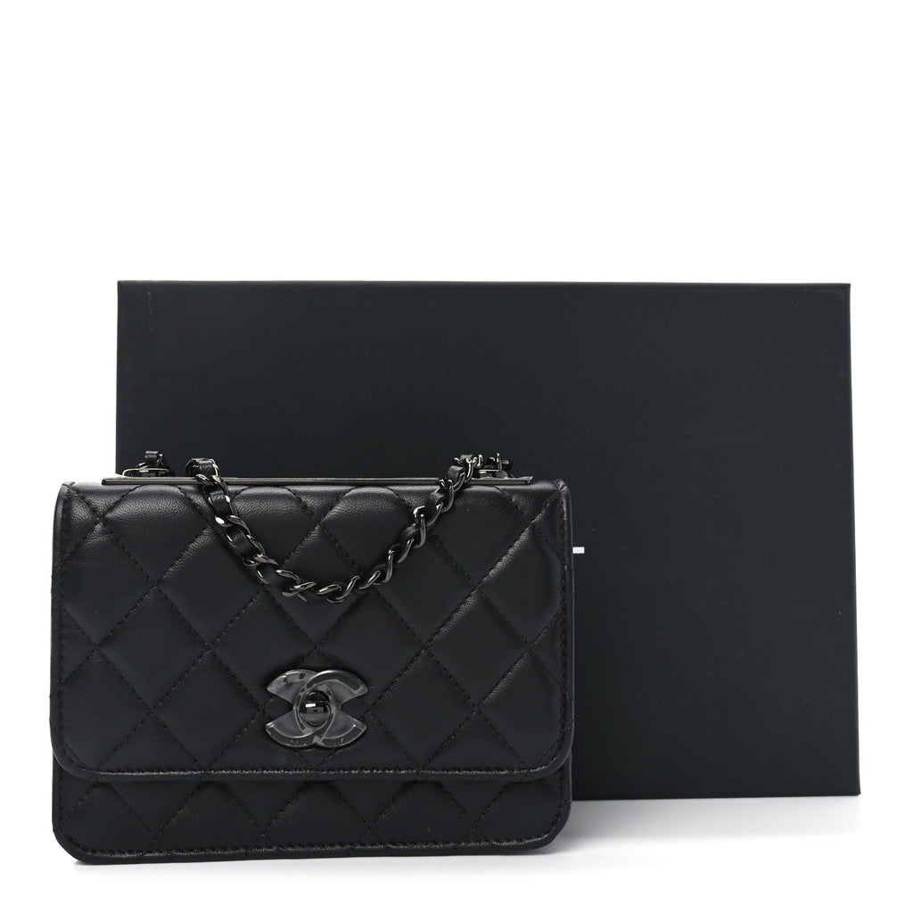 Lambskin Quilted Mini Trendy CC Wallet On Chain WOC So Black