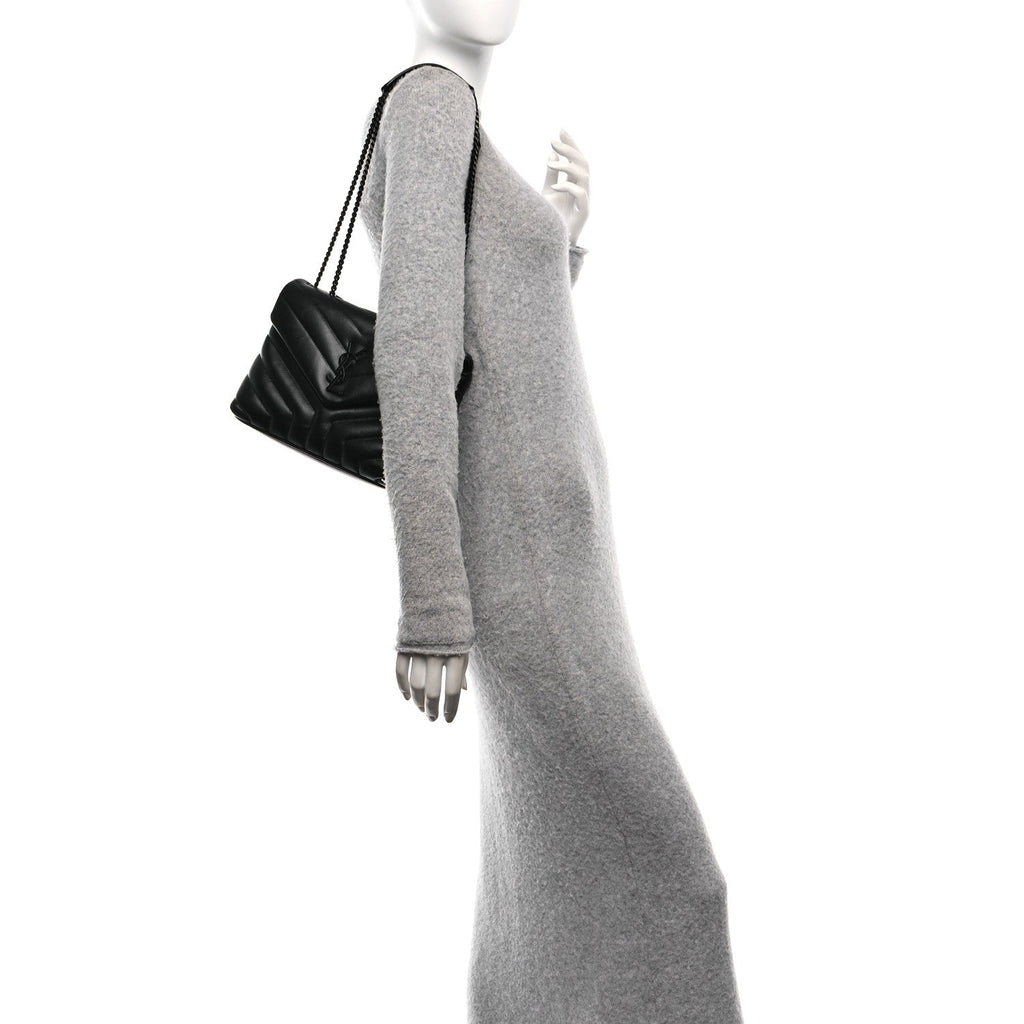 Calfskin Y Quilted Monogram Monochrome Small Loulou Chain Satchel Black