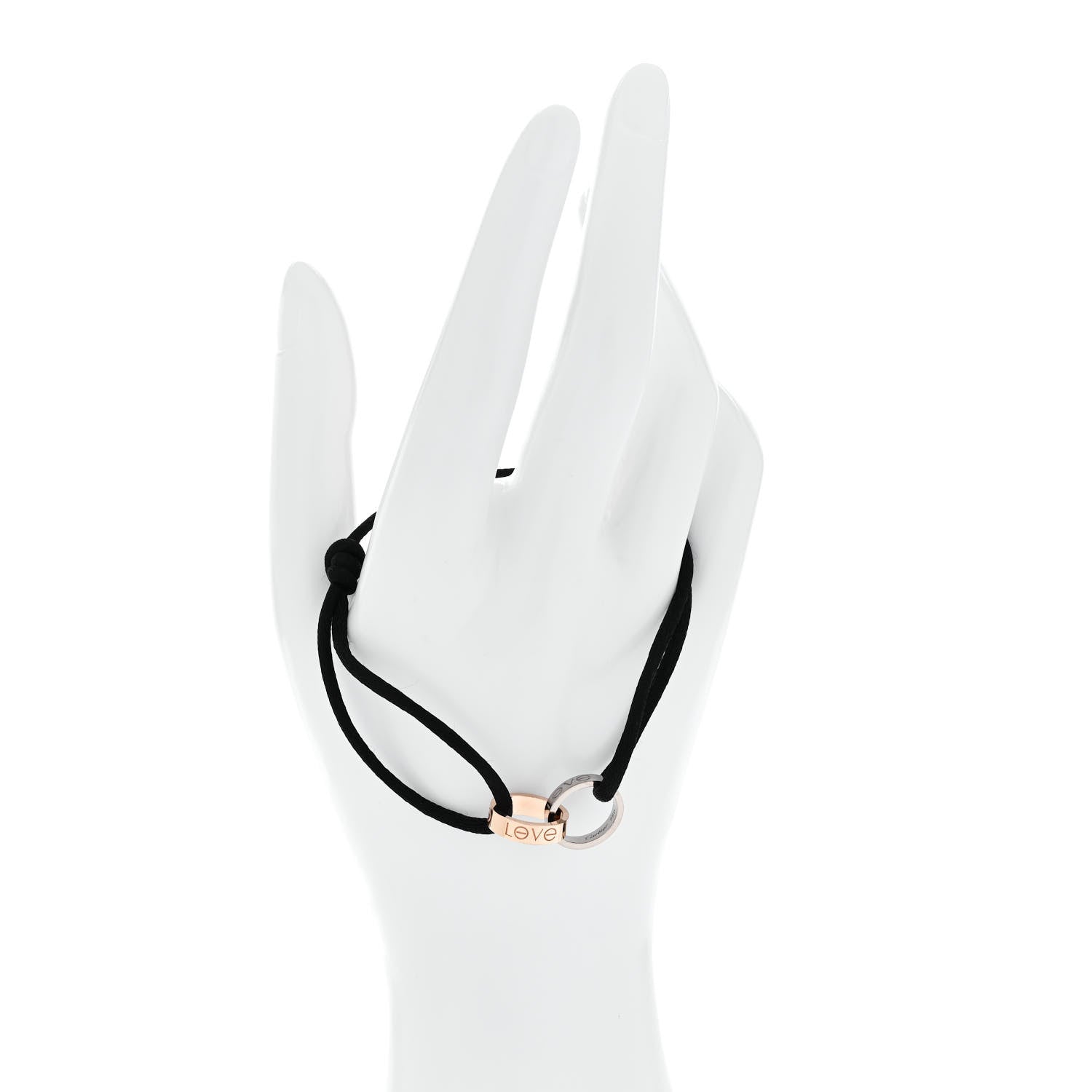 18K White Pink Gold Charity LOVE Adjustable Cord Bracelet Black