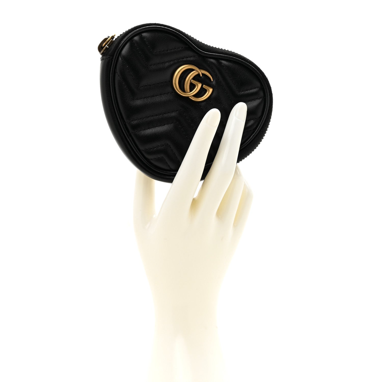 Calfskin Matelasse Chevron GG Marmont Heart Coin Purse Black