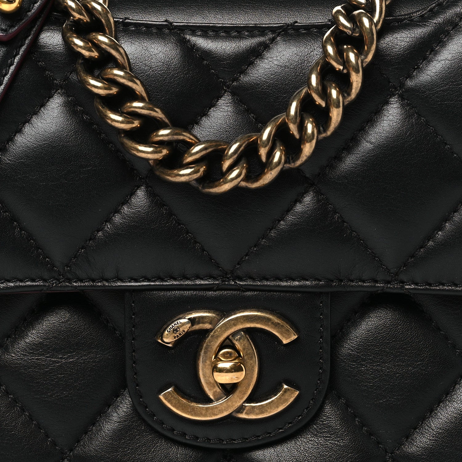 Glazed Calfskin Quilted Medium Perfect Edge Flap Black