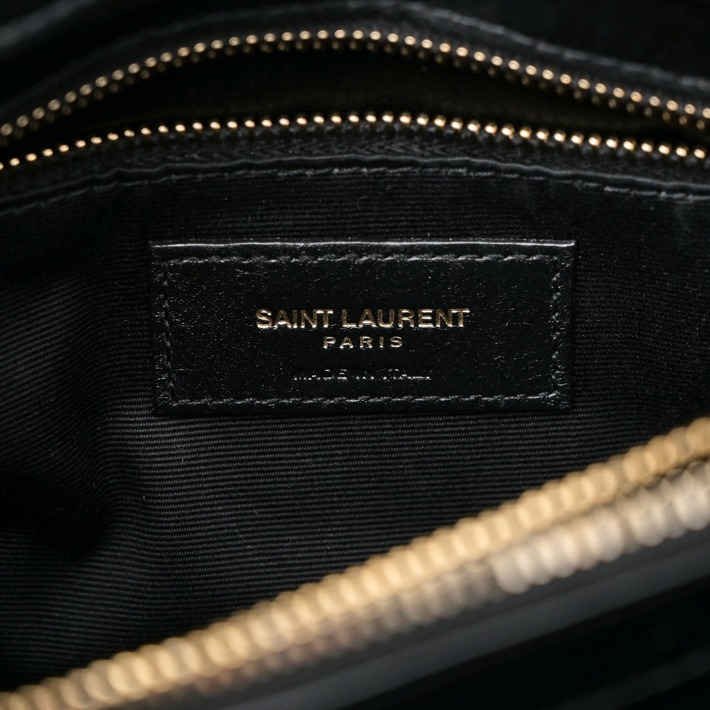 Calfskin Y Quilted Monogram Medium Loulou Chain Satchel Black