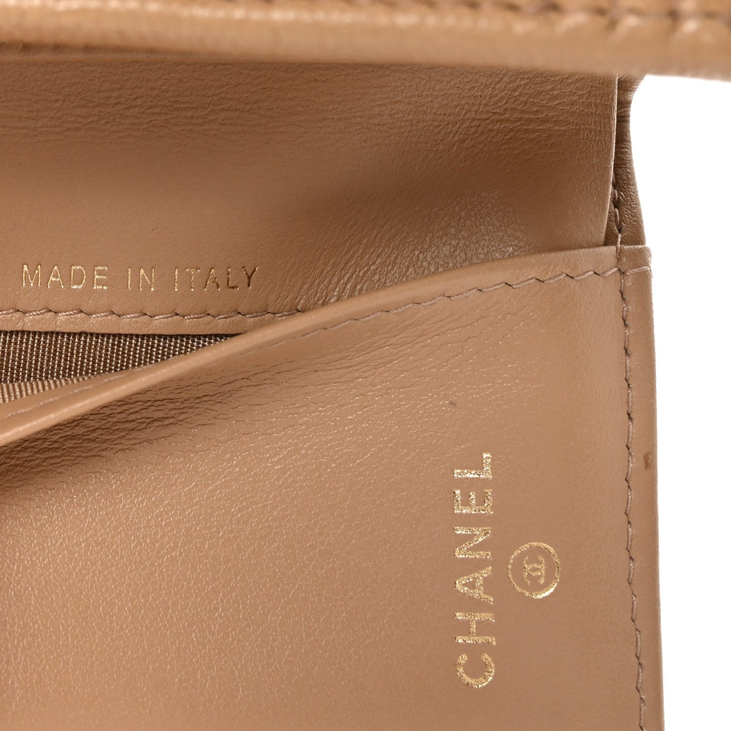 Caviar Quilted Small Boy Flap Wallet Beige