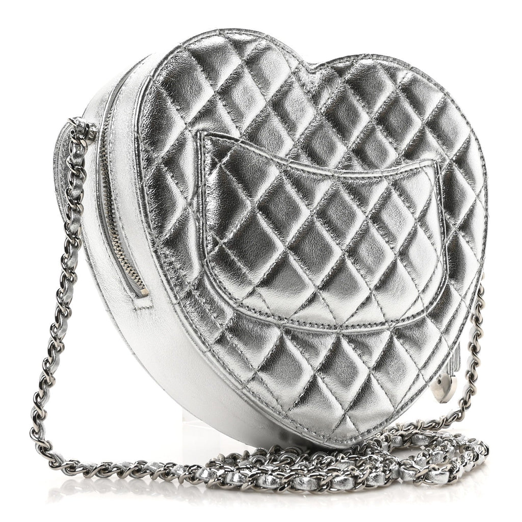 Metallic Lambskin Quilted CC In Love Heart Bag Silver