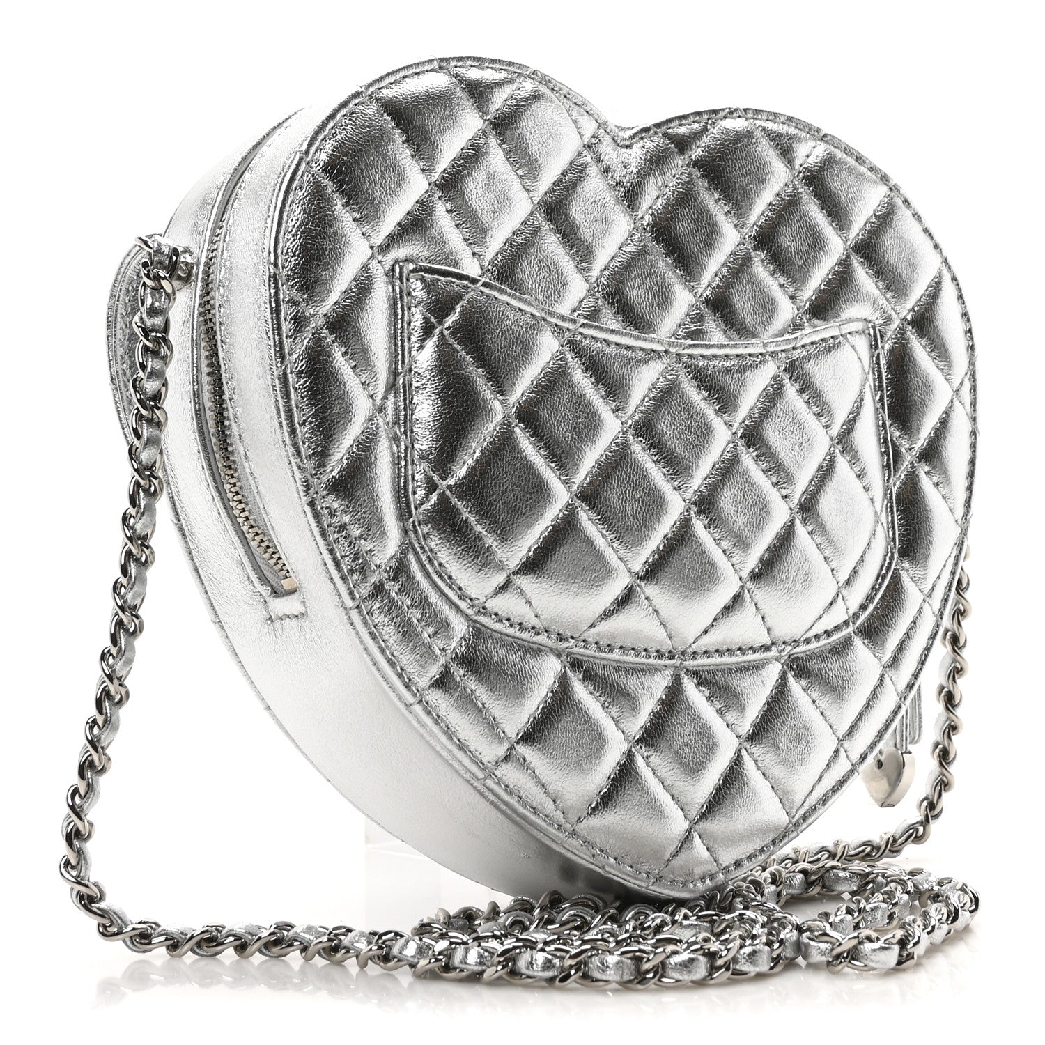 Metallic Lambskin Quilted CC In Love Heart Bag Silver