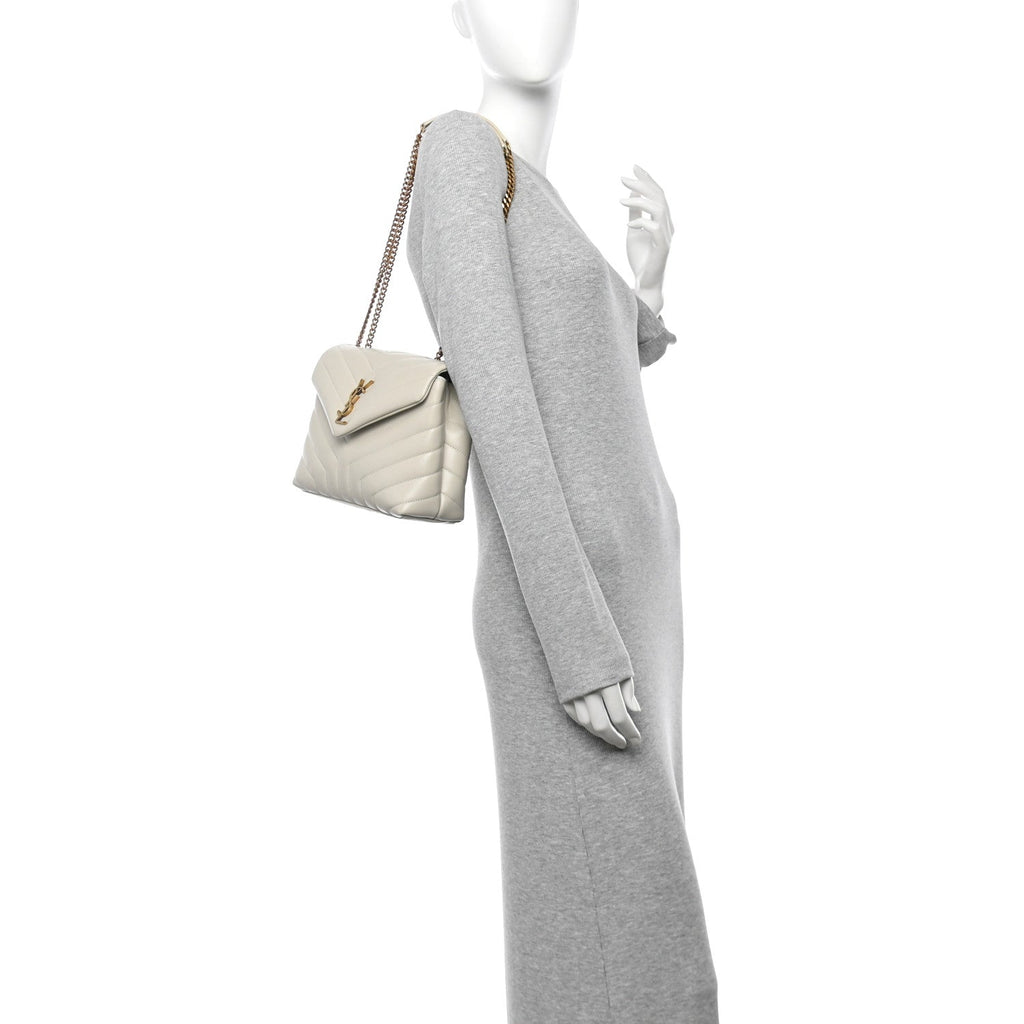 Calfskin Y Quilted Monogram Small Loulou Chain Satchel Crema Soft