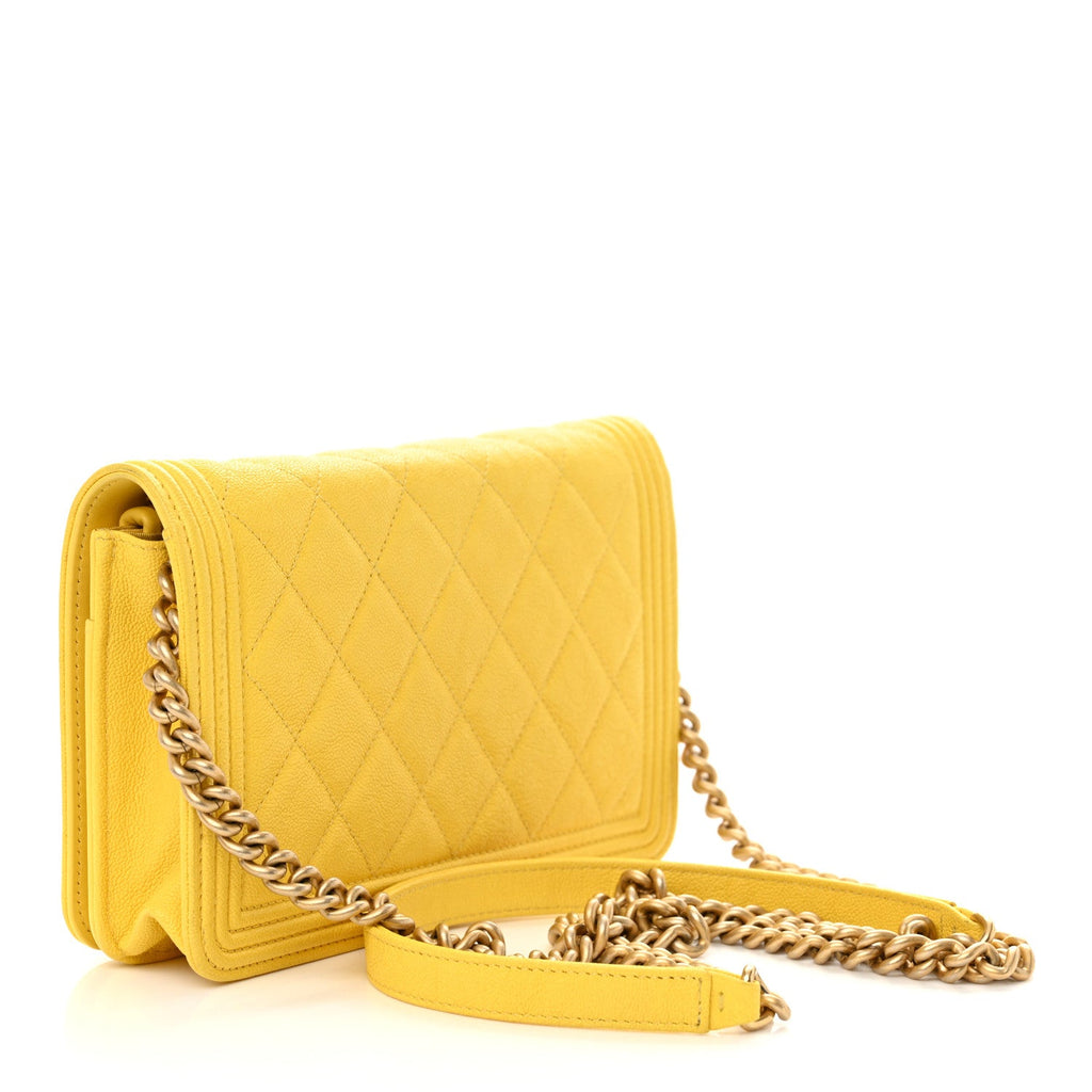 Caviar Quilted Boy Wallet On Chain WOC Yellow