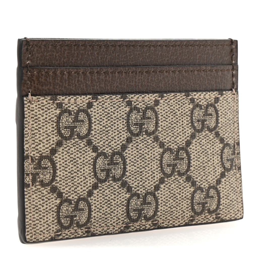 GG Supreme Monogram Textured Dollar Calfskin Ophidia Card Holder Beige Ebony New Acero