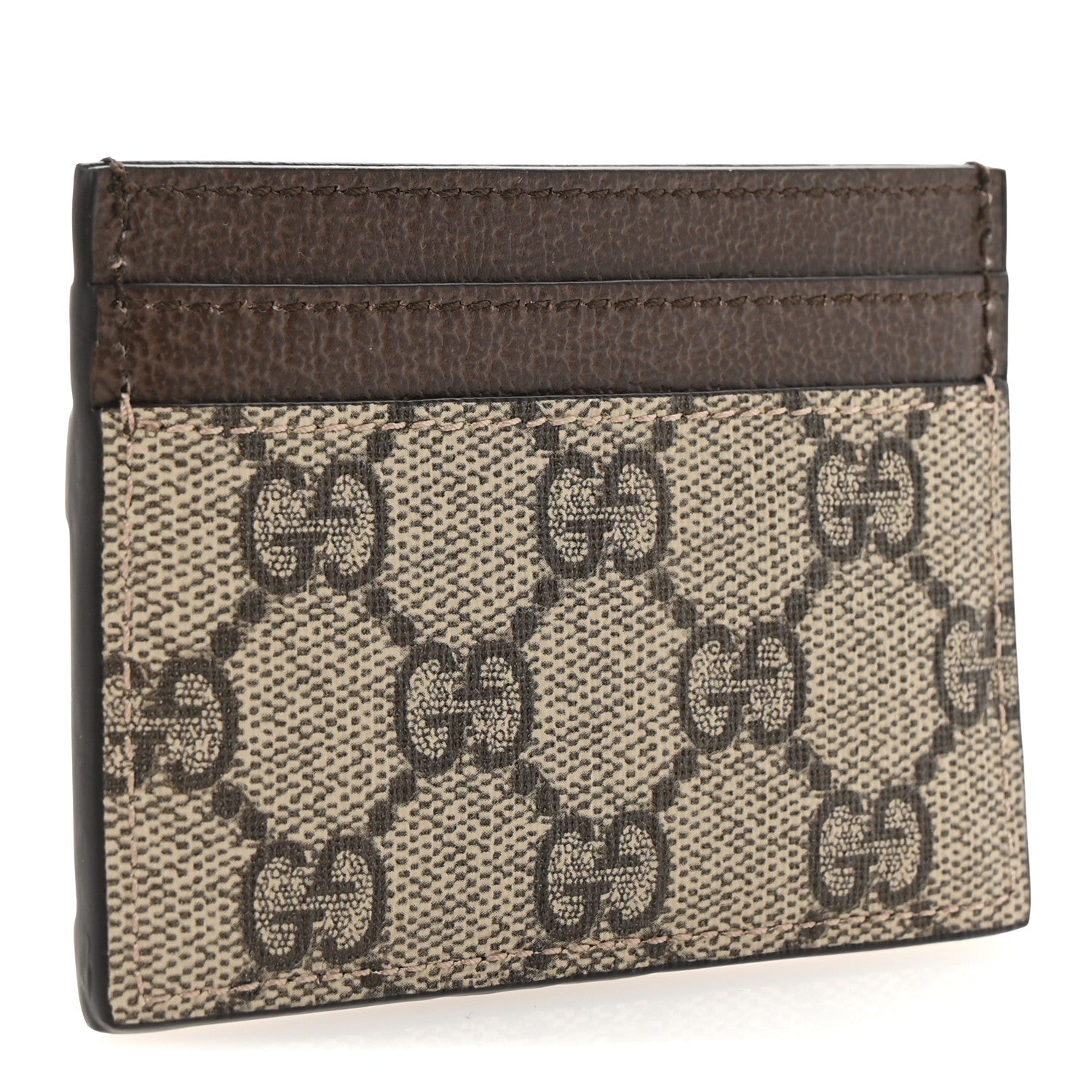 GG Supreme Monogram Textured Dollar Calfskin Ophidia Card Holder Beige Ebony New Acero
