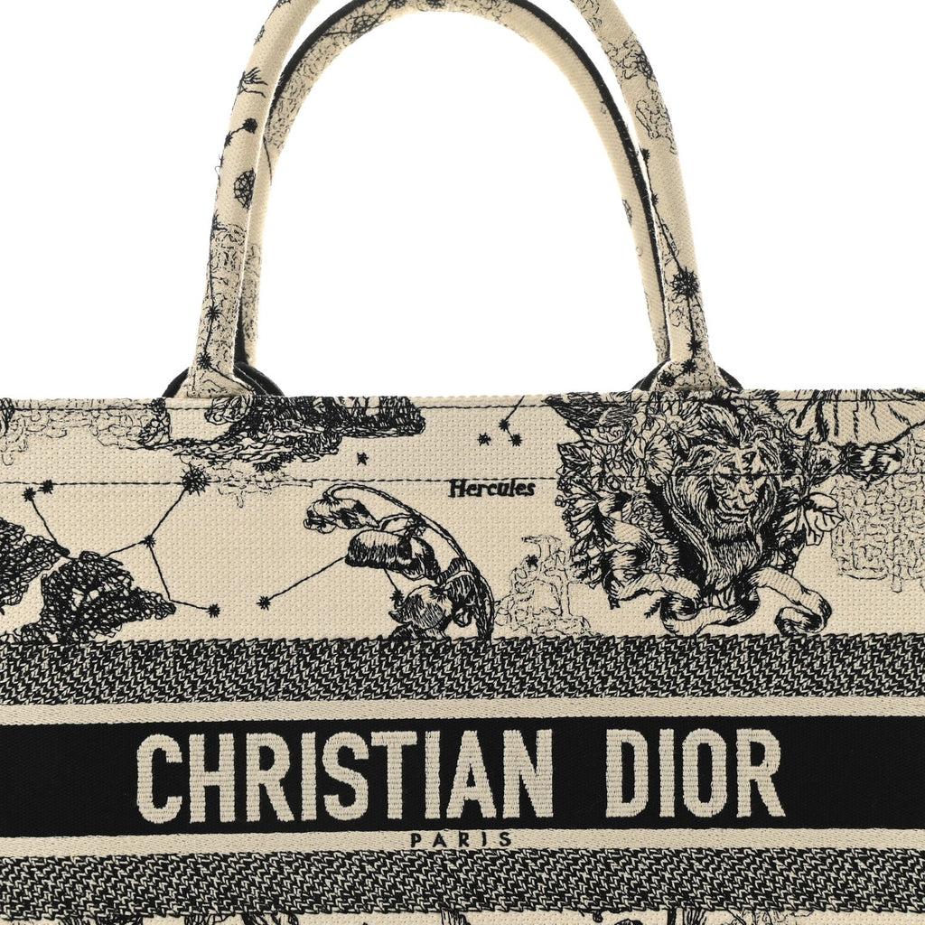 Canvas Zodiac Toile De Jouy Embroidered Medium Book Tote Latte