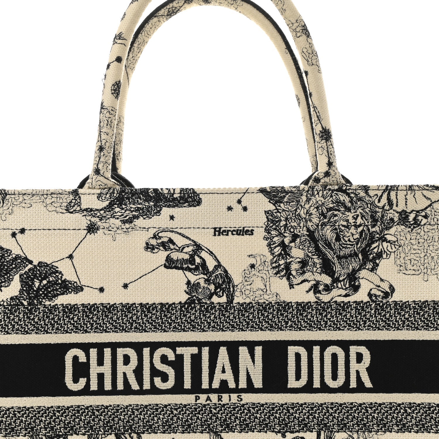 Canvas Zodiac Toile De Jouy Embroidered Medium Book Tote Latte