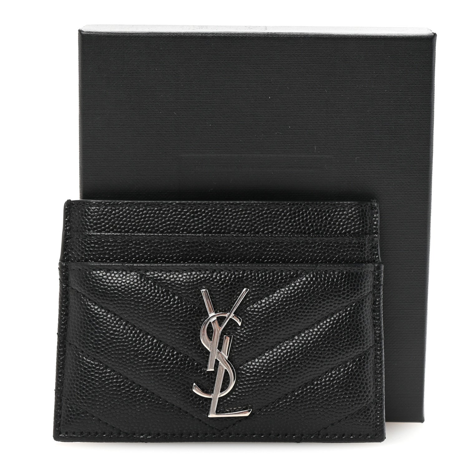 Grain De Poudre Matelasse Chevron Monogram Credit Card Case Black