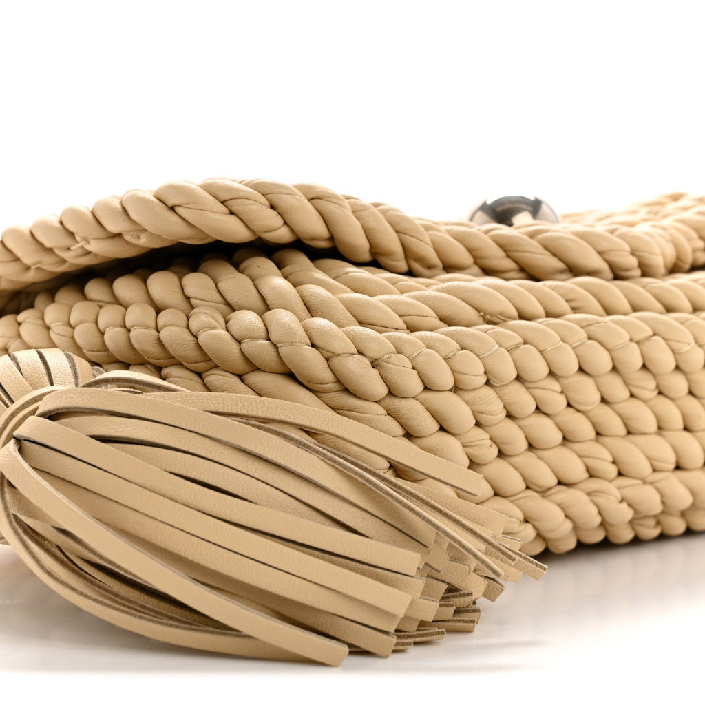 Lambskin Torchon Tasseled Twisted Shoulder Bag Porridge