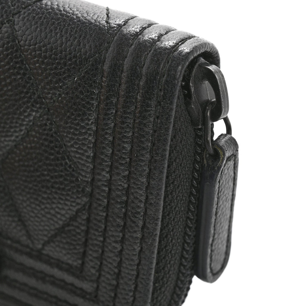 Caviar Quilted Boy Zip Around Coin Purse Wallet So Black