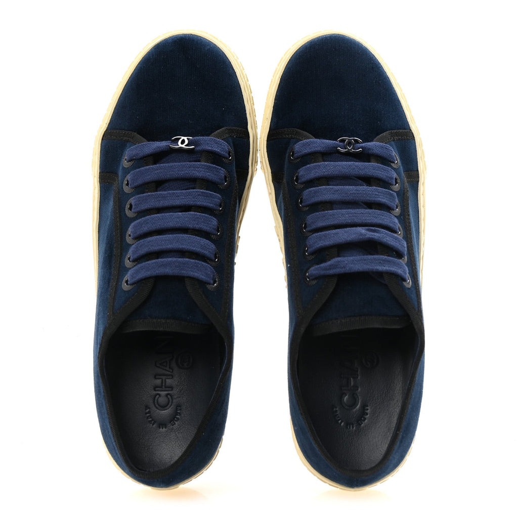 Crepe Suede Lace Up Sneakers 35.5 Navy