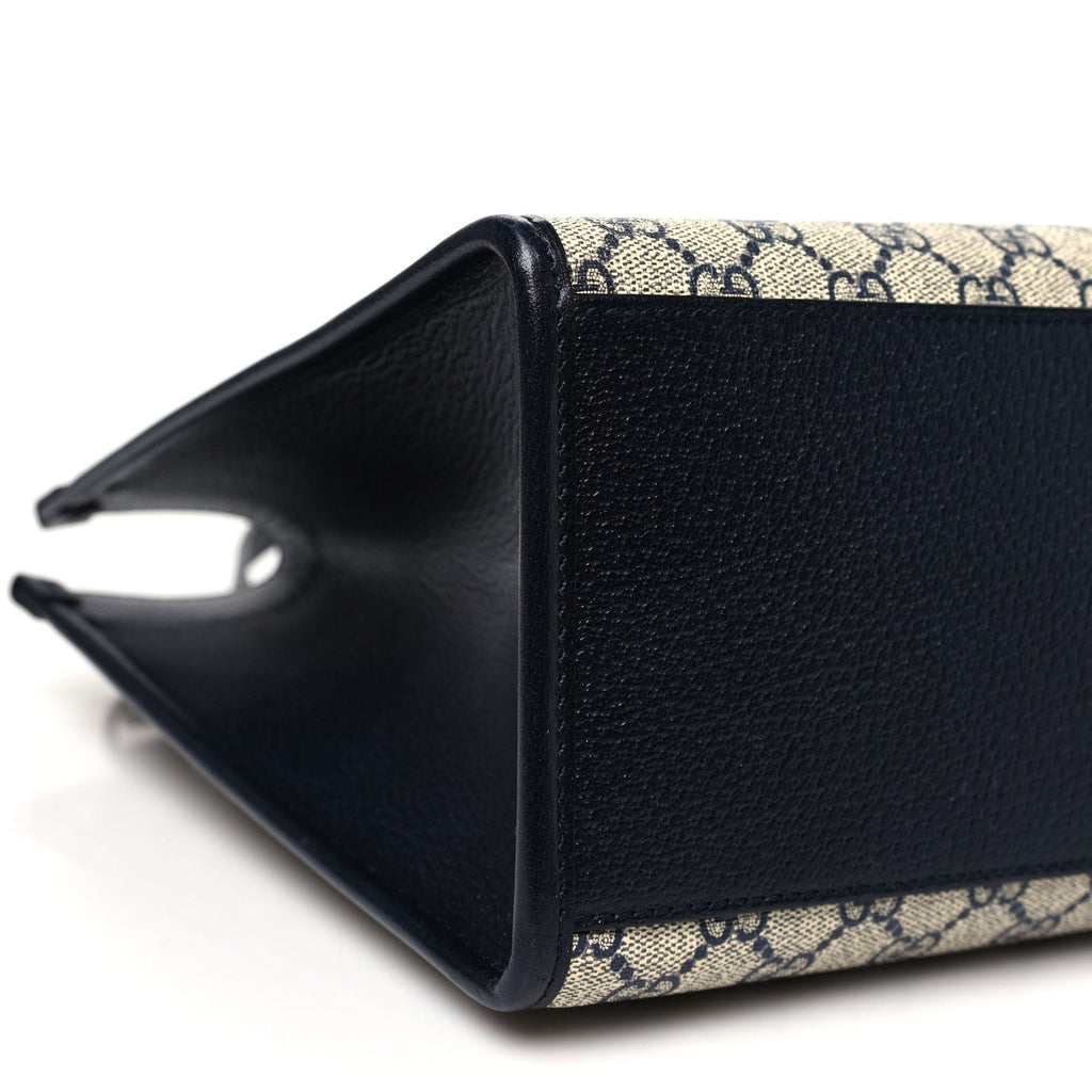 GG Supreme Monogram Textured Dollar Calfskin Small Retro Interlocking G Tote Bag Beige Blue