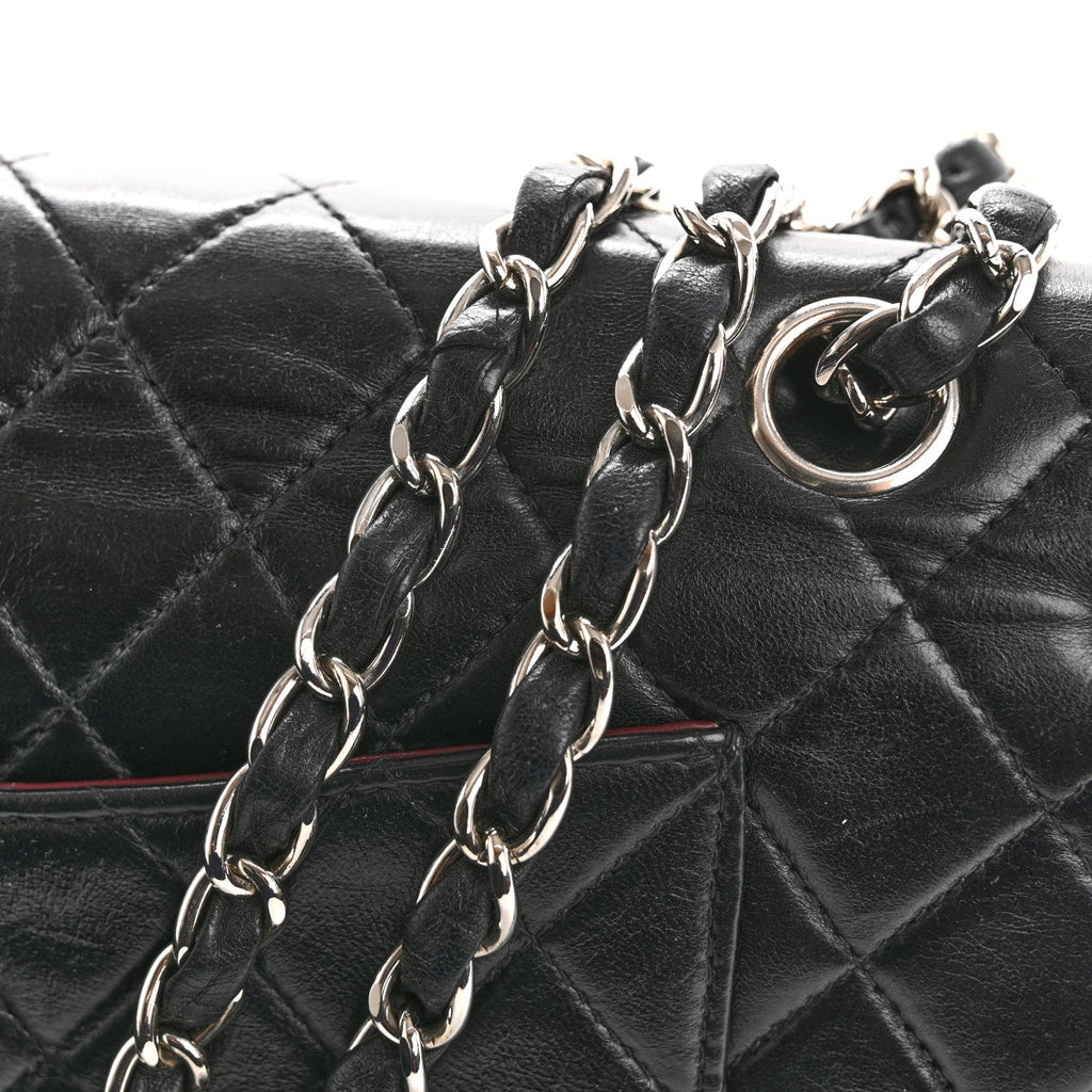 Lambskin Quilted Medium Double Flap Black
