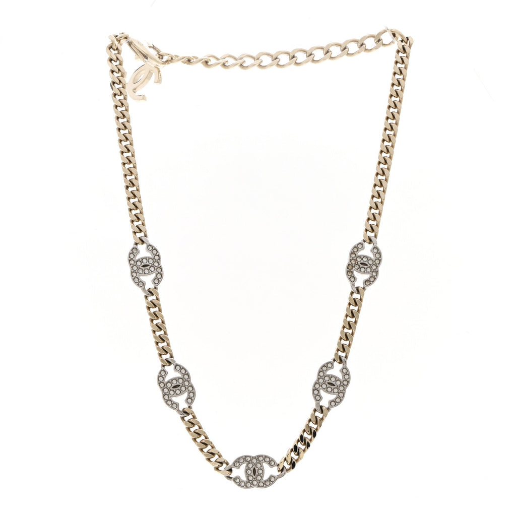 Crystal Chain CC Link Choker Gold Silver