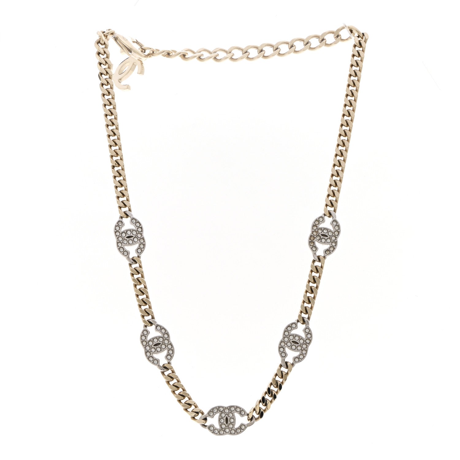 Crystal Chain CC Link Choker Gold Silver