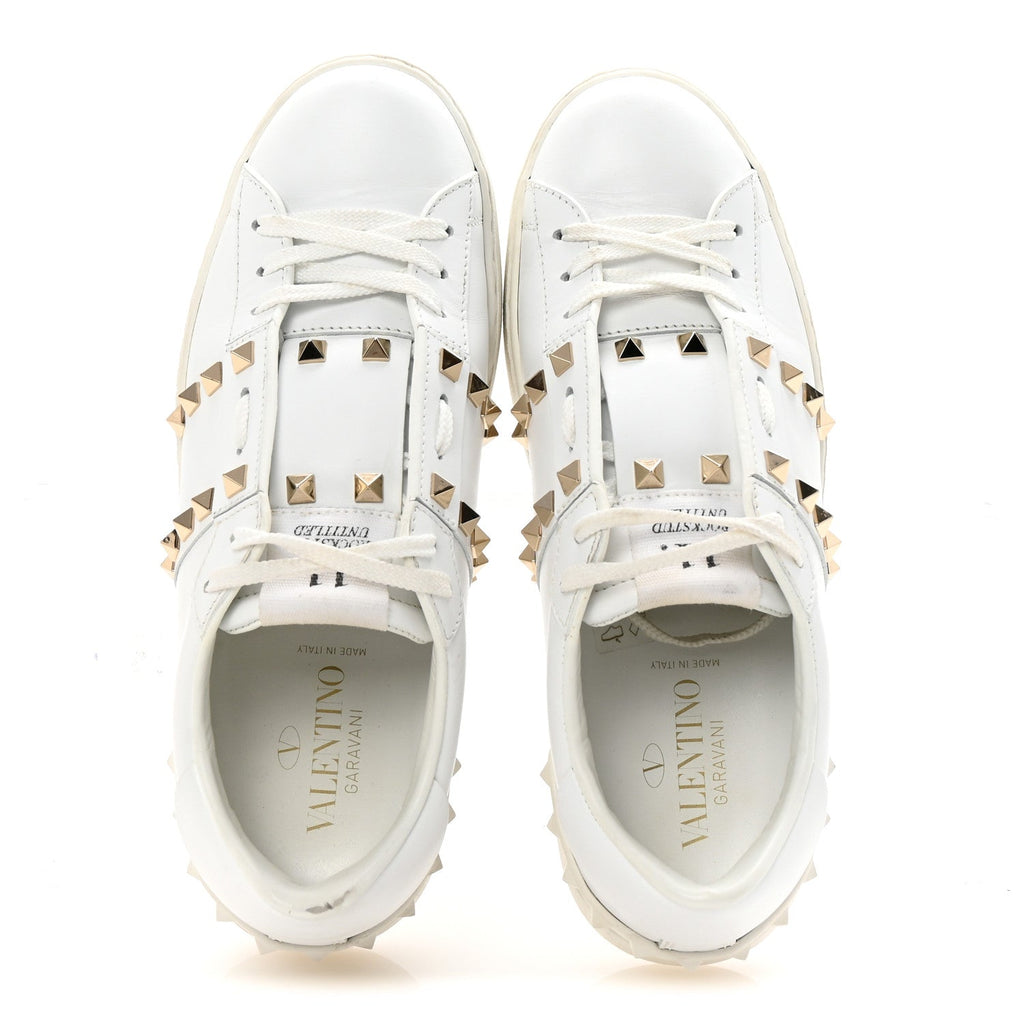 Calfskin Rockstud Untitled Open Sneakers 38 White